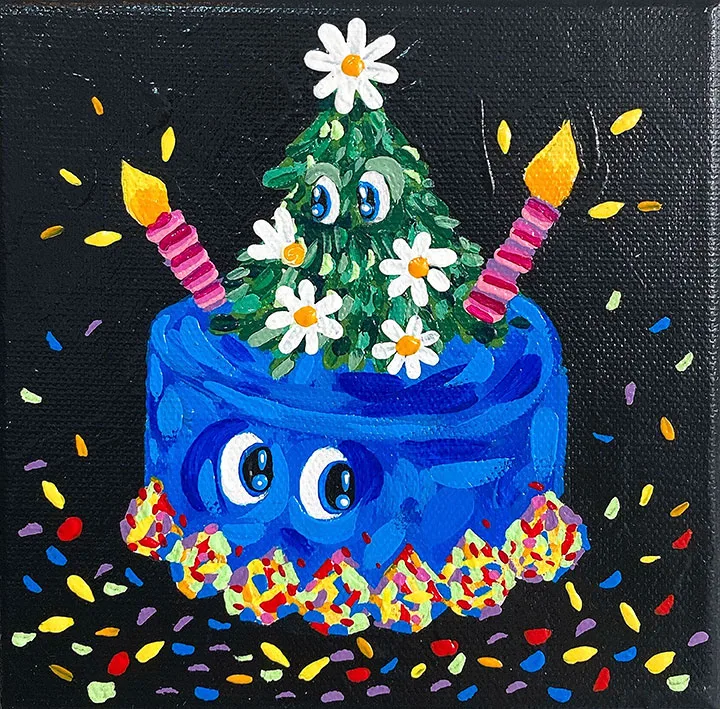 BLUE CAKE AND DAISY TREE