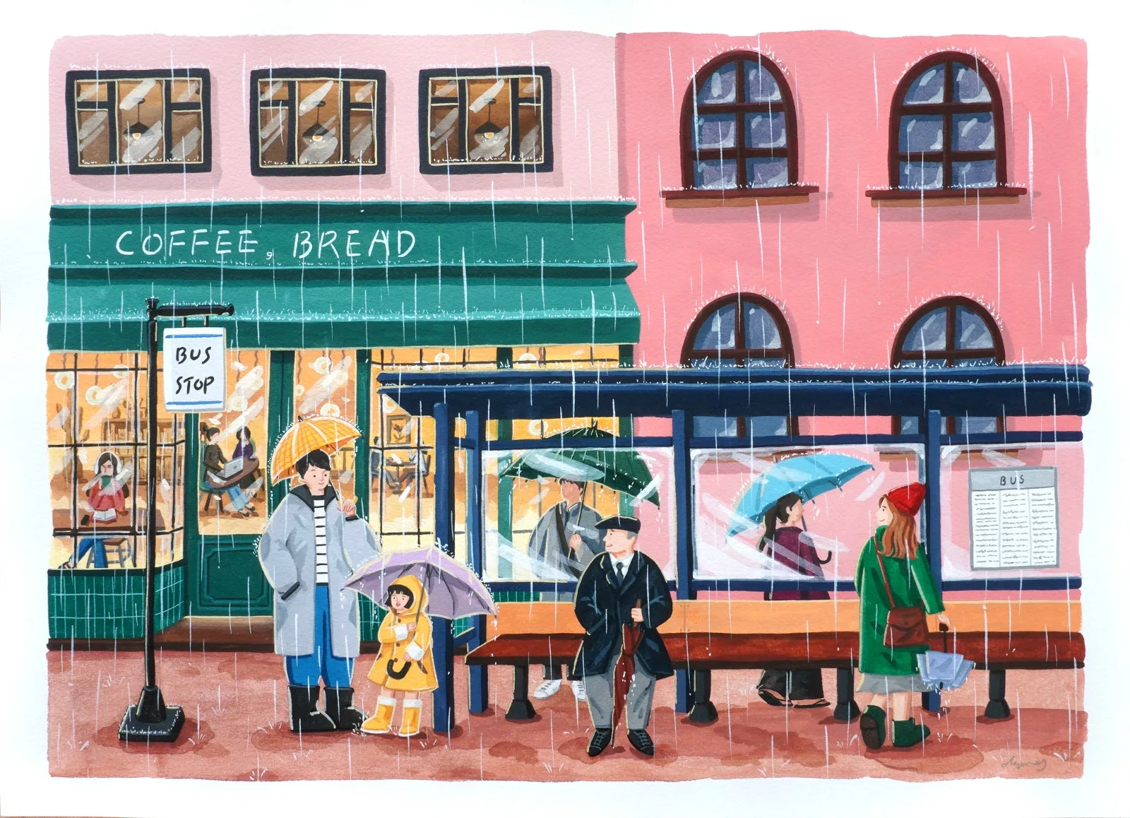 Bus Stop On A Rainy Day