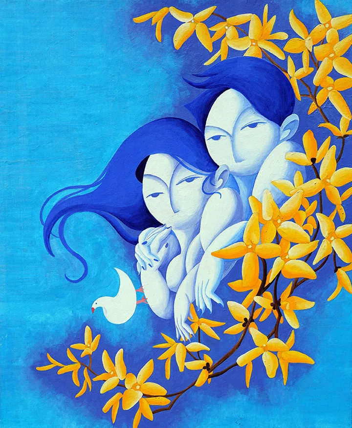 UNDER THE SHADE OF FORSYTHIA YELLOW FLOWERS_02
