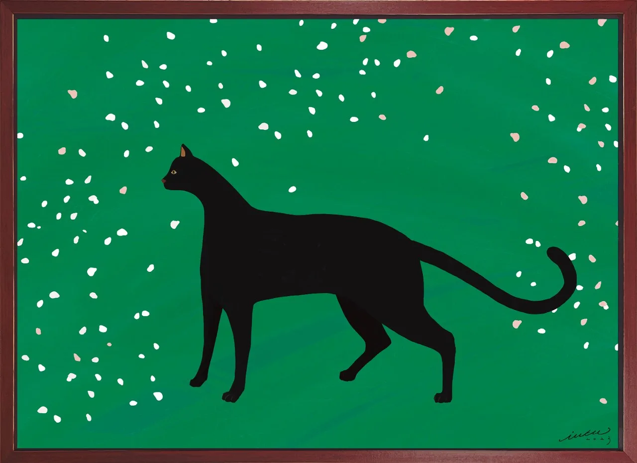 Beautiful Creatures_
Cherry blossom leaves and a black cat